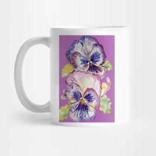 Pansy Watercolor Purple Flower Pattern on dark Magenta Pink Mug